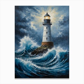 Lighthouse In The Storm 1 Canvas Print