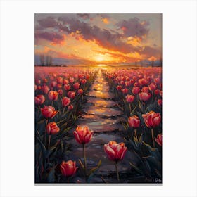 Sunset Over Tulips 3 Canvas Print