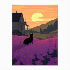 A Black Cat In A Lavender Field 4 Canvas Print