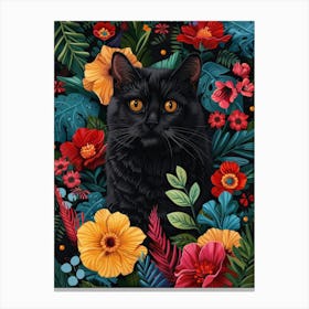 Black Cat In Flowers 10 Canvas Print