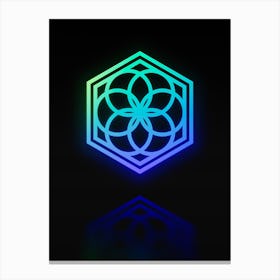 Neon Blue and Green Abstract Geometric Glyph on Black n.0011 Canvas Print