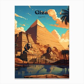 Giza Egypt Nile River Modern Travel Illustration Canvas Print
