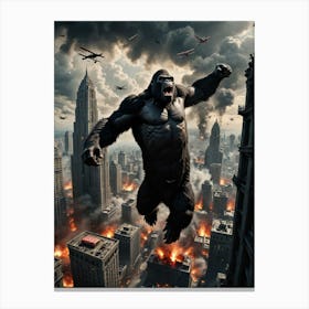 Roaring Heights: The Giant Gorilla’s Fight Against the Flying Machines Canvas Print