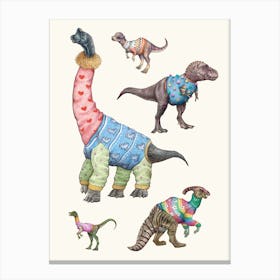 Dinosaurs In Sweaters Canvas Print