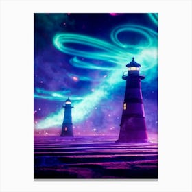 Lighthouses Jet Black Towering Over A Venusian Landscape Swirls Of Smoky Steam Billowing At Their Canvas Print