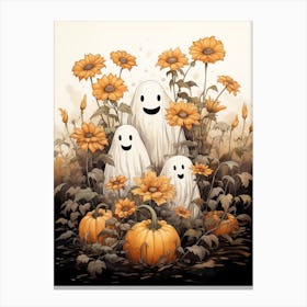 Cute Bedsheet Ghost, Botanical Halloween Watercolour 48 Canvas Print