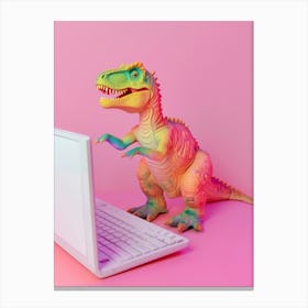 Pastel Toy Dinosaur On The Computer 1 Canvas Print