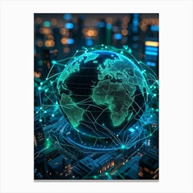 A Complex Network Of Intertwining Glowing Fibers Representing Global Telecom Connections And Financi (3) Canvas Print