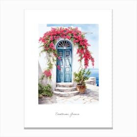 Santorini, Greece   Mediterranean Doors Watercolour Painting 3 Poster Canvas Print