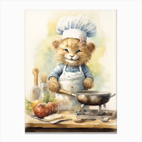 Cooking Watercolour Lion Art Painting 4 Canvas Print
