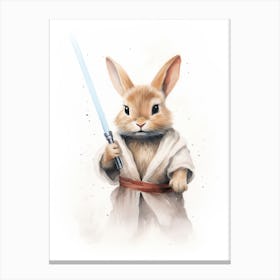Bunny Rabbit As A Jedi Watercolour 4 Canvas Print