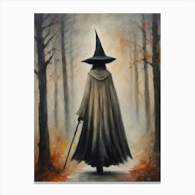 Witch of the Fall Woods | Vintage Halloween all Year Decor | Autumn Moody Aesthetic Art Print | Neutral Tones Gothic Witchcraft Dark Academia Witchcore Painting Canvas Print