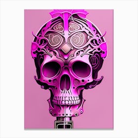 Skull With Steampunk Details 1 Pink Line Drawing Canvas Print