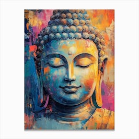 Lord Buddha Oil Draw, Buddha Statue Oil Painting In Colorful Colors, Oil Painting Buddha Face Canvas Print