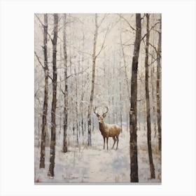 Vintage Winter Animal Painting Moose 2 Canvas Print