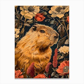 Groundhog In Flowers Inspired by William Morris Canvas Print