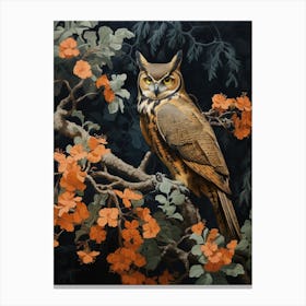 Dark And Moody Botanical Great Horned Owl 2 Canvas Print