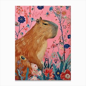 Floral Animal Painting Capybara 1 Canvas Print