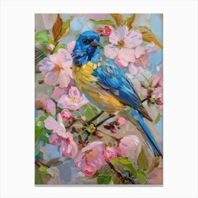 Blue Bird In Cherry Blossoms 1 Canvas Print