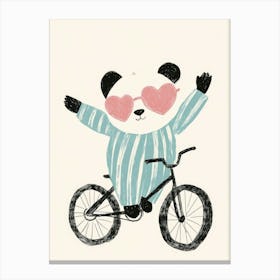 Cute Kids Panda on a bycicle Canvas Print