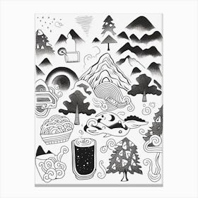 Mountains Black And White Line Art Canvas Print