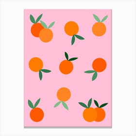 Oranges On Pink Background Canvas Print