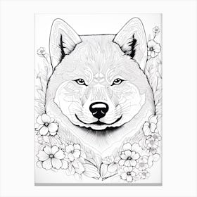Shiba Inu Dog, Line Drawing 1 Canvas Print