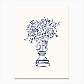 Blue Fine Line Vase Flower Poster Canvas Print