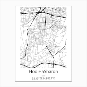 Hod Hasharon,Israel Minimalist Map Canvas Print