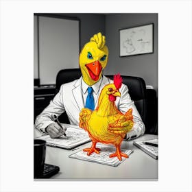 Chicken On A Desk Canvas Print