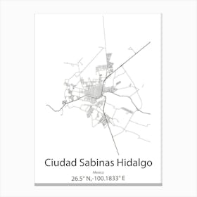 Ciudad Sabinas Hidalgo,Mexico Minimalist Map Canvas Print