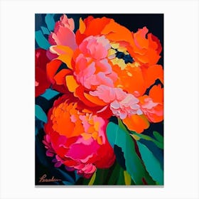 Bartzella Peonies Orange Colourful Painting Canvas Print