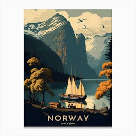 Norway Land Of Fjords Retro Travel Canvas Print