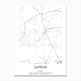 Jurbise,Belgium Minimalist Map Canvas Print