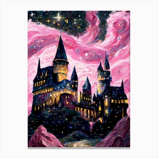 Hogwarts Starry Pink Canvas Print