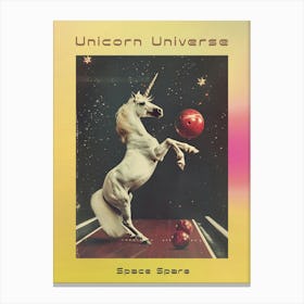 Unicorn In Space Bowling Retro Poster Canvas Print