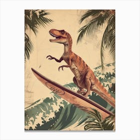 Vintage T Rex Dinosaur On A Surf Board 3 Canvas Print