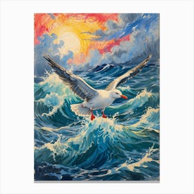 Seagull In The Ocean Canvas Print