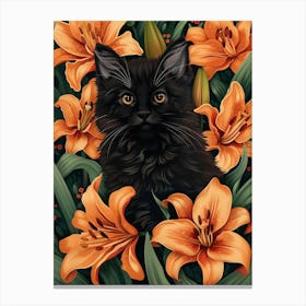 Black Kitten In Lilies Canvas Print