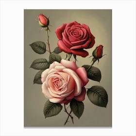 Three Roses Botanical Canvas Print