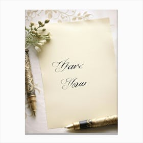 Calligraphy Of An Elegant Thank You Note Swirling And Flourishing Script Positioned Centrally On (5) Canvas Print