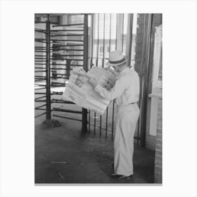 Untitled Photo, Possibly Related To Man Reading Newspaper While Waiting For Streetcar Streetcar Station, Oklahoma Canvas Print