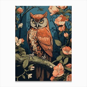 Vintage Bird Linocut Eastern Screech Owl 1 Canvas Print