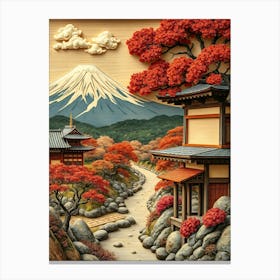 Japanese Village - Wood Work Style Canvas Print