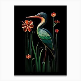 Folk Bird Illustration Green Heron 3 Canvas Print