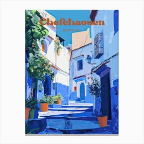 Chefchaouen Morocco City Digital Travel Art Canvas Print