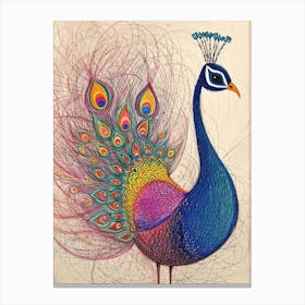 Linework Peacock Sketch Canvas Print