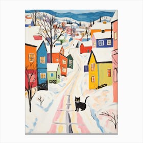 Cat In The Streets Of Lillehammer   Norway With Snow 2 Canvas Print