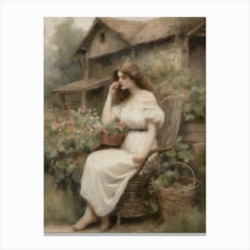 British Lady Sitting On The Rosewood Chair Canvas Print