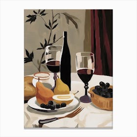 Atutumn Dinner Table With Cheese, Wine And Pears, Illustration 11 Canvas Print
